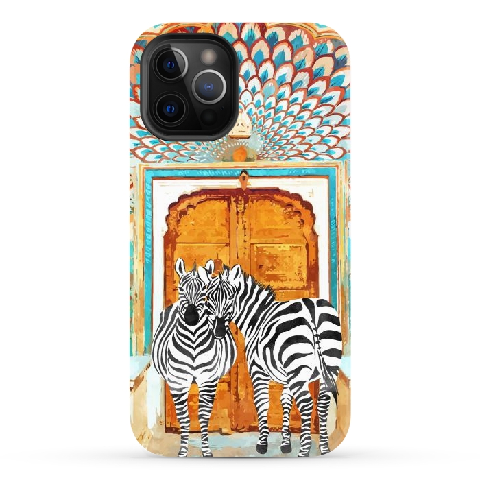 iPhone 12 Pro Max StrongFit Take Your Stripes Wherever You Go Painting, Zebra Wildlife Architecture, Indian Palace Door Painting by Uma Prabhakar Gokhale