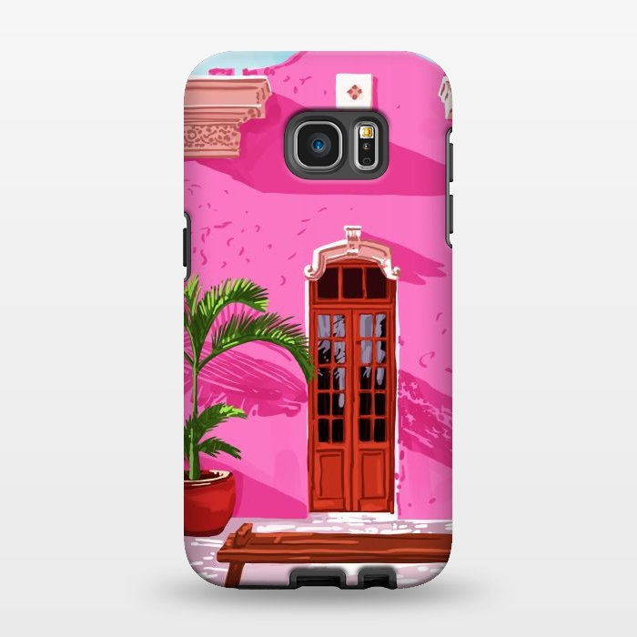 Galaxy S7 EDGE StrongFit Pink Building Architecture | Pop Art Travel House Painting | Modern Bohemian Décor Spain Palace by Uma Prabhakar Gokhale