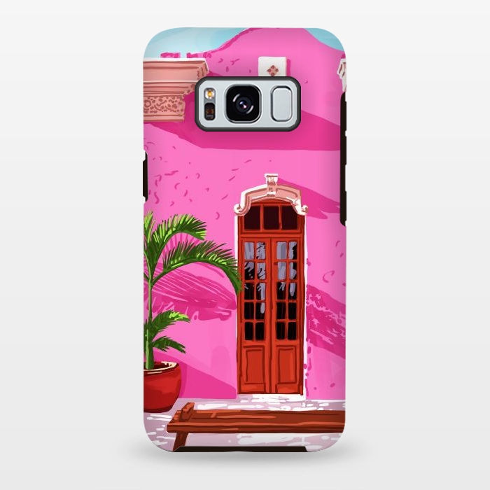 Galaxy S8 plus StrongFit Pink Building Architecture | Pop Art Travel House Painting | Modern Bohemian Décor Spain Palace by Uma Prabhakar Gokhale