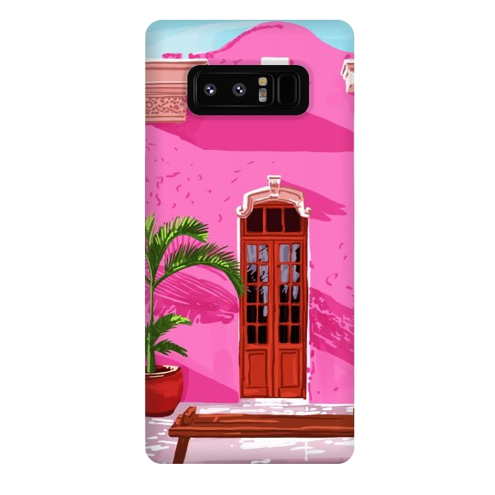 Galaxy Note 8 StrongFit Pink Building Architecture | Pop Art Travel House Painting | Modern Bohemian Décor Spain Palace by Uma Prabhakar Gokhale