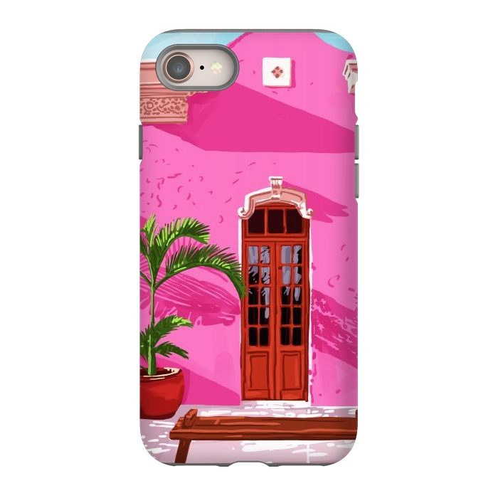 iPhone 8 StrongFit Pink Building Architecture | Pop Art Travel House Painting | Modern Bohemian Décor Spain Palace by Uma Prabhakar Gokhale