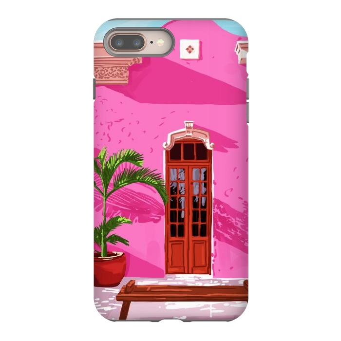 iPhone 8 plus StrongFit Pink Building Architecture | Pop Art Travel House Painting | Modern Bohemian Décor Spain Palace by Uma Prabhakar Gokhale