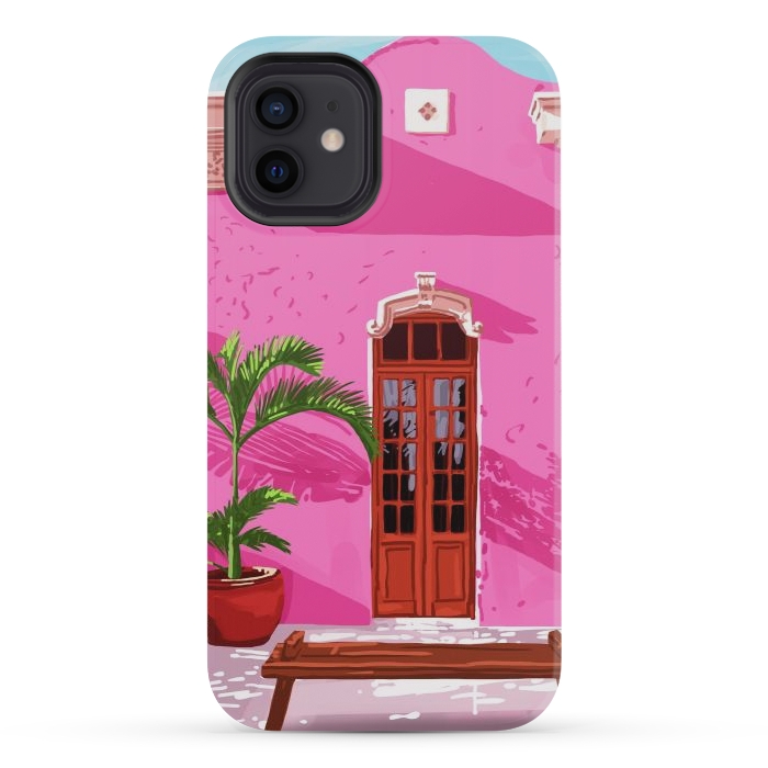 iPhone 12 mini StrongFit Pink Building Architecture | Pop Art Travel House Painting | Modern Bohemian Décor Spain Palace by Uma Prabhakar Gokhale