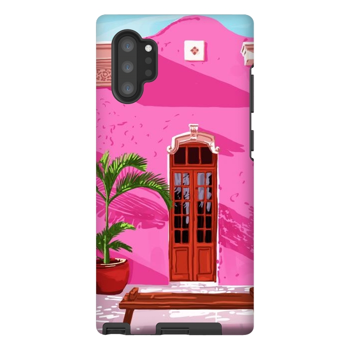 Galaxy Note 10 plus StrongFit Pink Building Architecture | Pop Art Travel House Painting | Modern Bohemian Décor Spain Palace by Uma Prabhakar Gokhale