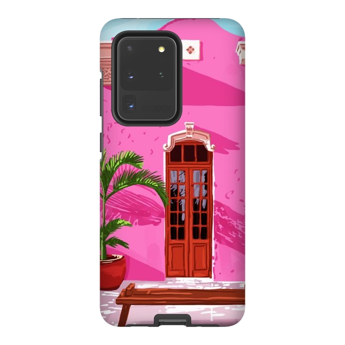 Galaxy S20 Ultra StrongFit Pink Building Architecture | Pop Art Travel House Painting | Modern Bohemian Décor Spain Palace by Uma Prabhakar Gokhale