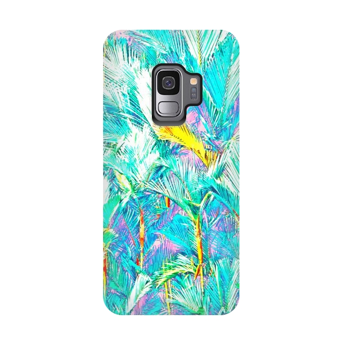 Galaxy S9 StrongFit Palm Garden, Tropical Nature Jungle Botanical Painting, Bohemian Intricate Pastel Forest by Uma Prabhakar Gokhale