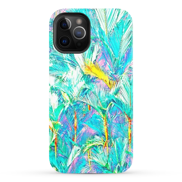 iPhone 12 Pro StrongFit Palm Garden, Tropical Nature Jungle Botanical Painting, Bohemian Intricate Pastel Forest by Uma Prabhakar Gokhale