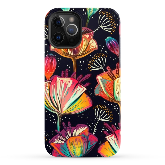 iPhone 12 Pro Max StrongFit Colorful Seamless Vector Pattern with Flowers and Plants by ArtsCase