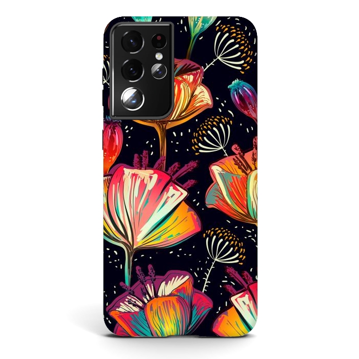Galaxy S21 ultra StrongFit Colorful Seamless Vector Pattern with Flowers and Plants by ArtsCase