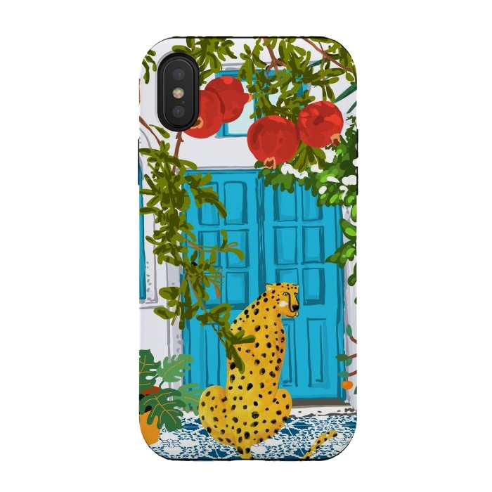 iPhone Xs / X StrongFit Cheetah Home, Morocco Architecture Illustration, Greece Cats Tropical Urban Jungle Pomegranate by Uma Prabhakar Gokhale