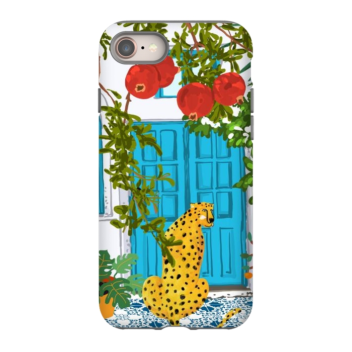 iPhone 8 StrongFit Cheetah Home, Morocco Architecture Illustration, Greece Cats Tropical Urban Jungle Pomegranate by Uma Prabhakar Gokhale