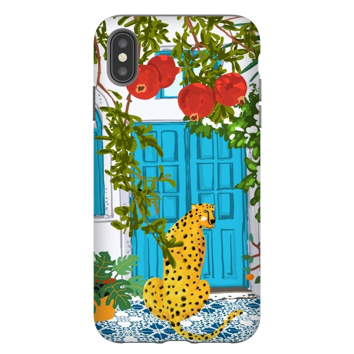 iPhone Xs Max StrongFit Cheetah Home, Morocco Architecture Illustration, Greece Cats Tropical Urban Jungle Pomegranate by Uma Prabhakar Gokhale