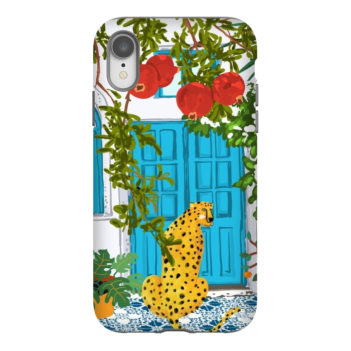iPhone Xr StrongFit Cheetah Home, Morocco Architecture Illustration, Greece Cats Tropical Urban Jungle Pomegranate by Uma Prabhakar Gokhale
