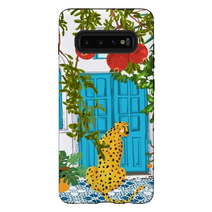 Galaxy S10 plus StrongFit Cheetah Home, Morocco Architecture Illustration, Greece Cats Tropical Urban Jungle Pomegranate by Uma Prabhakar Gokhale