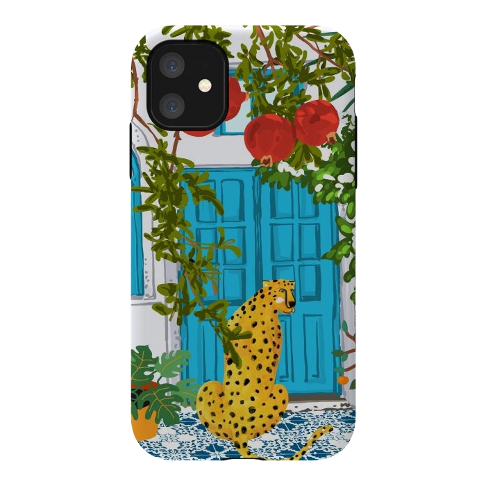 iPhone 11 StrongFit Cheetah Home, Morocco Architecture Illustration, Greece Cats Tropical Urban Jungle Pomegranate by Uma Prabhakar Gokhale