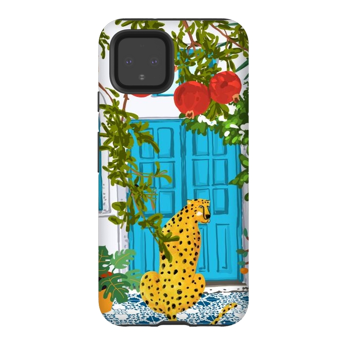 Pixel 4 StrongFit Cheetah Home, Morocco Architecture Illustration, Greece Cats Tropical Urban Jungle Pomegranate by Uma Prabhakar Gokhale