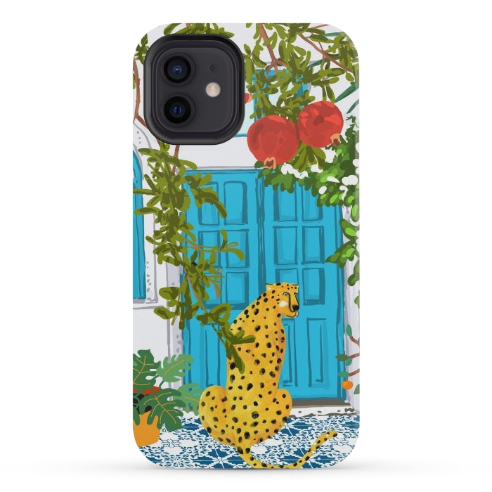 iPhone 12 mini StrongFit Cheetah Home, Morocco Architecture Illustration, Greece Cats Tropical Urban Jungle Pomegranate by Uma Prabhakar Gokhale