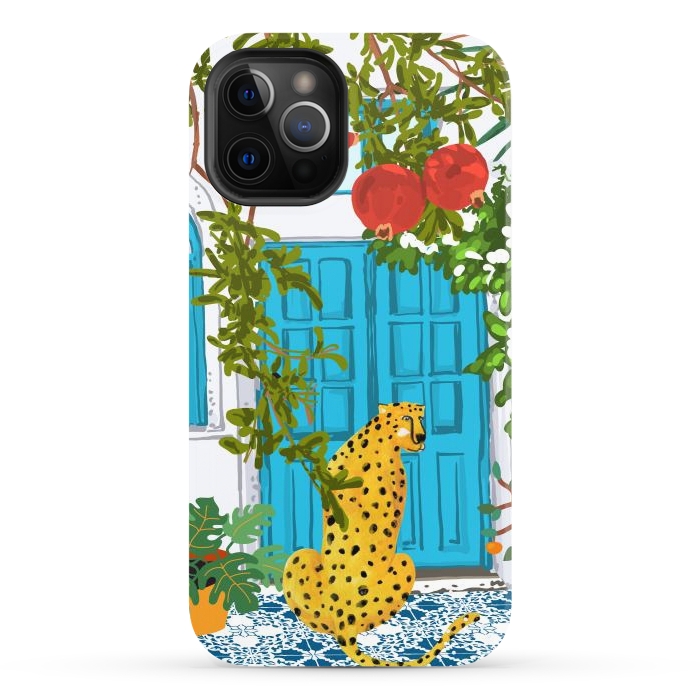 iPhone 12 Pro StrongFit Cheetah Home, Morocco Architecture Illustration, Greece Cats Tropical Urban Jungle Pomegranate by Uma Prabhakar Gokhale