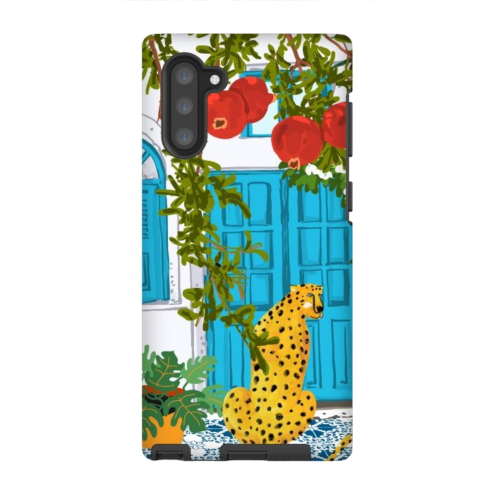 Galaxy Note 10 StrongFit Cheetah Home, Morocco Architecture Illustration, Greece Cats Tropical Urban Jungle Pomegranate by Uma Prabhakar Gokhale