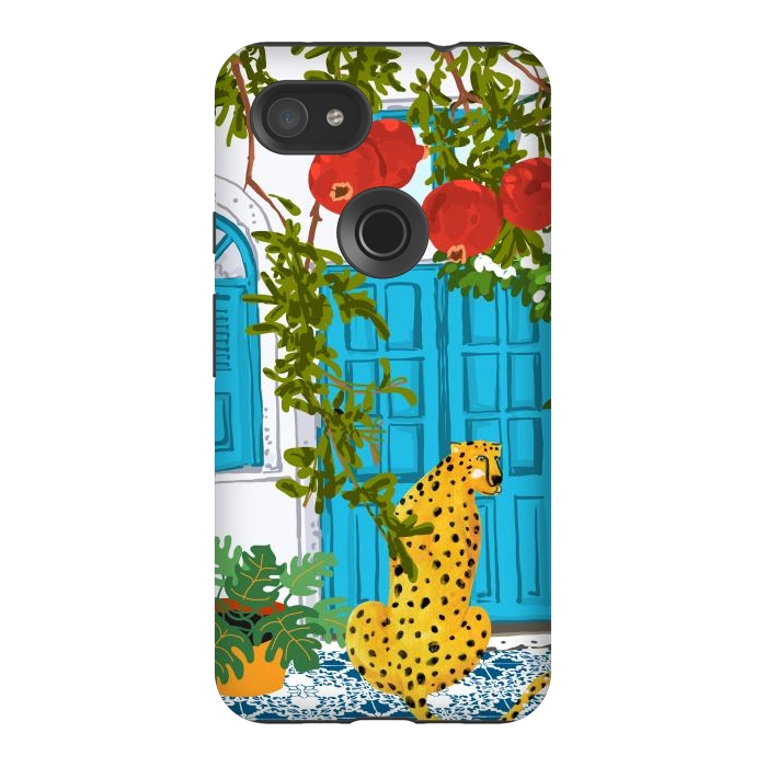 Pixel 3AXL StrongFit Cheetah Home, Morocco Architecture Illustration, Greece Cats Tropical Urban Jungle Pomegranate by Uma Prabhakar Gokhale