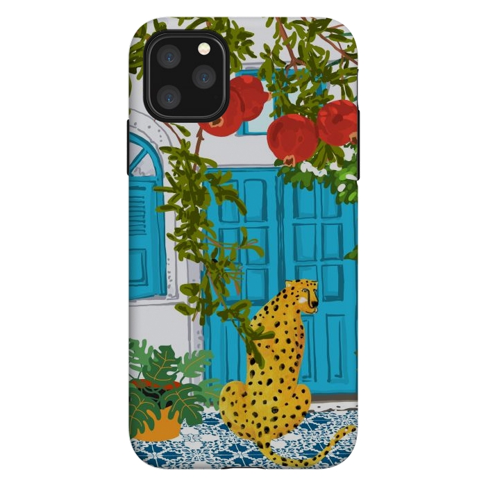 iPhone 11 Pro Max StrongFit Cheetah Home, Morocco Architecture Illustration, Greece Cats Tropical Urban Jungle Pomegranate by Uma Prabhakar Gokhale