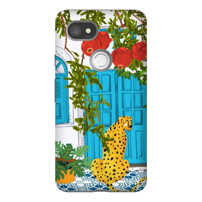 Pixel 2XL StrongFit Cheetah Home, Morocco Architecture Illustration, Greece Cats Tropical Urban Jungle Pomegranate by Uma Prabhakar Gokhale