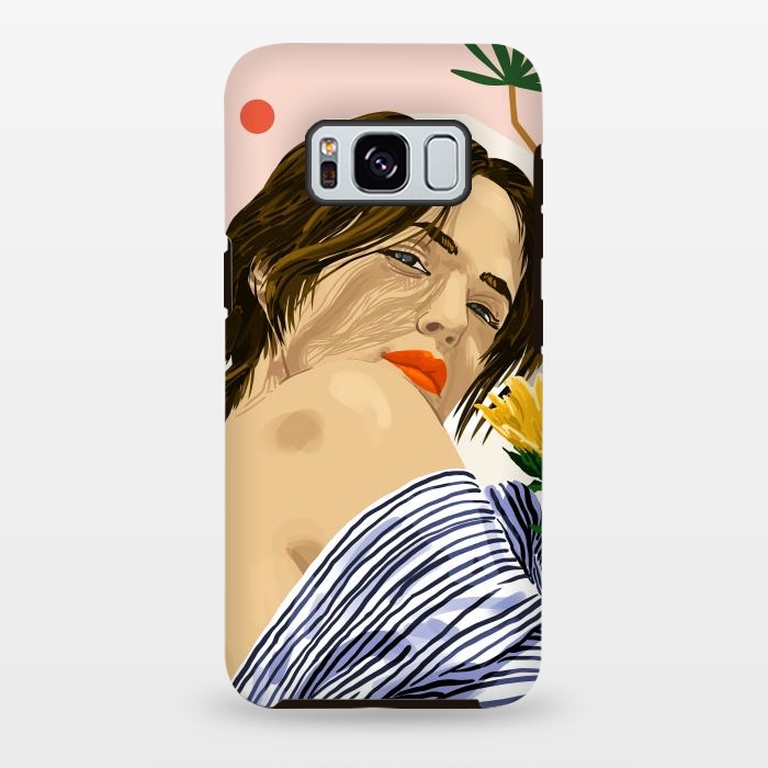 Galaxy S8 plus StrongFit I Travel, I Become  Morocco Architecture Illustration, Bohemian Woman Tropical Sunflower Boho Palm by Uma Prabhakar Gokhale