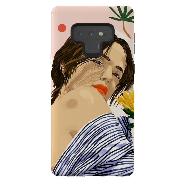 Galaxy Note 9 StrongFit I Travel, I Become  Morocco Architecture Illustration, Bohemian Woman Tropical Sunflower Boho Palm by Uma Prabhakar Gokhale