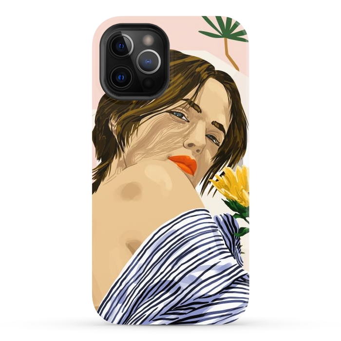 iPhone 12 Pro Max StrongFit I Travel, I Become  Morocco Architecture Illustration, Bohemian Woman Tropical Sunflower Boho Palm by Uma Prabhakar Gokhale