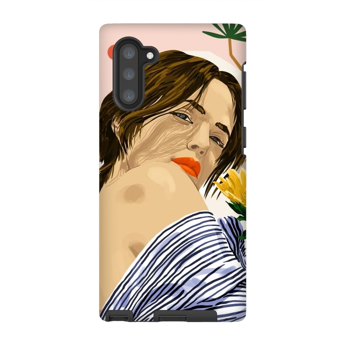 Galaxy Note 10 StrongFit I Travel, I Become  Morocco Architecture Illustration, Bohemian Woman Tropical Sunflower Boho Palm by Uma Prabhakar Gokhale