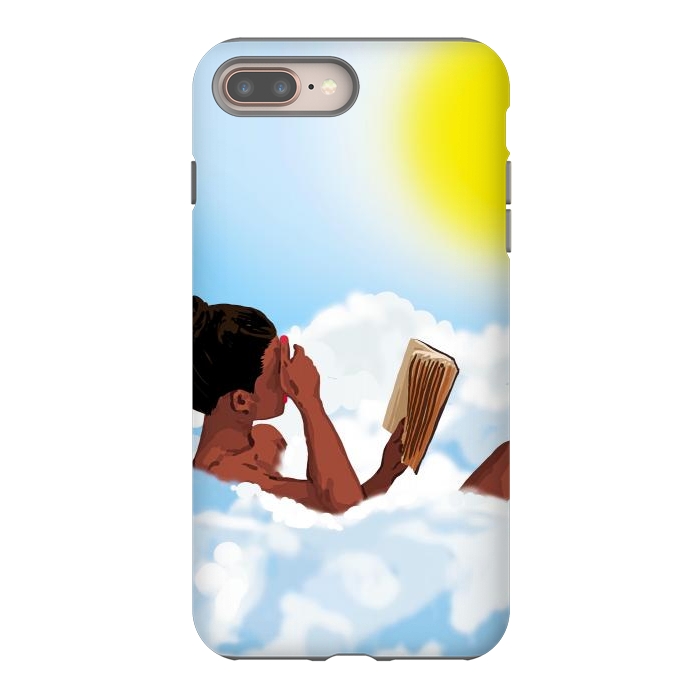 iPhone 7 plus StrongFit Reading on Clouds, Black Woman Summer Sunny Day Book Painting, Bohemian Nude by Uma Prabhakar Gokhale