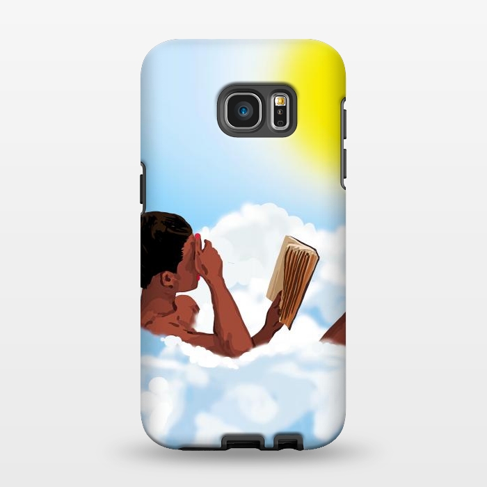 Galaxy S7 EDGE StrongFit Reading on Clouds, Black Woman Summer Sunny Day Book Painting, Bohemian Nude by Uma Prabhakar Gokhale