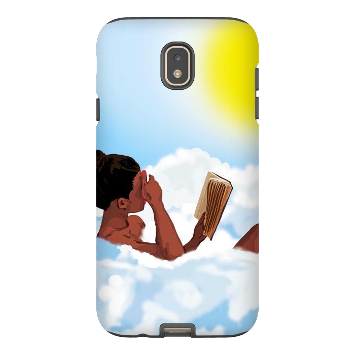 Galaxy J7 StrongFit Reading on Clouds, Black Woman Summer Sunny Day Book Painting, Bohemian Nude by Uma Prabhakar Gokhale