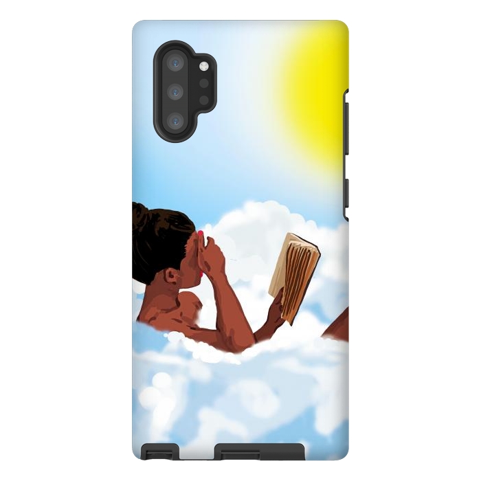 Galaxy Note 10 plus StrongFit Reading on Clouds, Black Woman Summer Sunny Day Book Painting, Bohemian Nude by Uma Prabhakar Gokhale