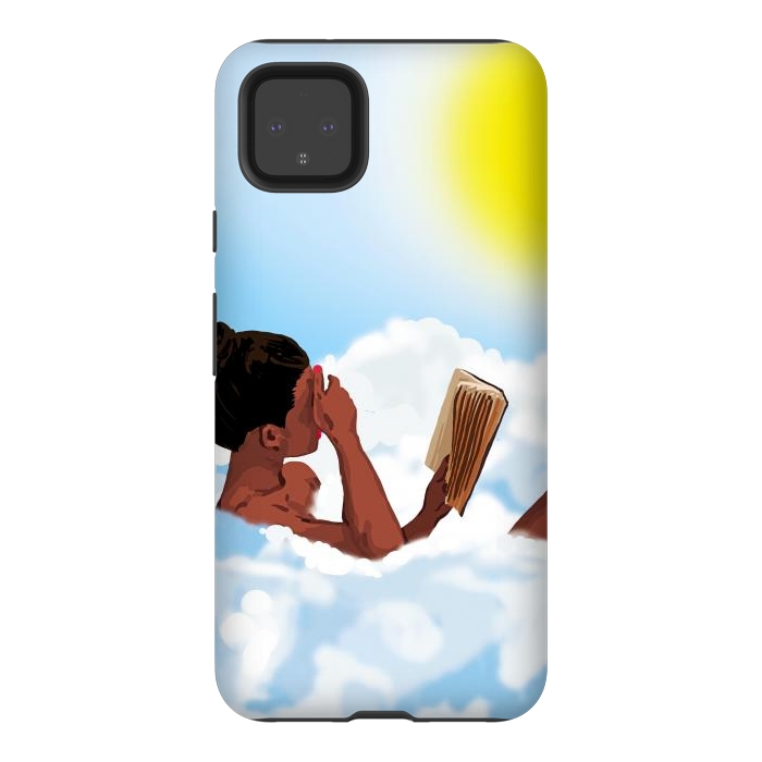 Pixel 4XL StrongFit Reading on Clouds, Black Woman Summer Sunny Day Book Painting, Bohemian Nude by Uma Prabhakar Gokhale