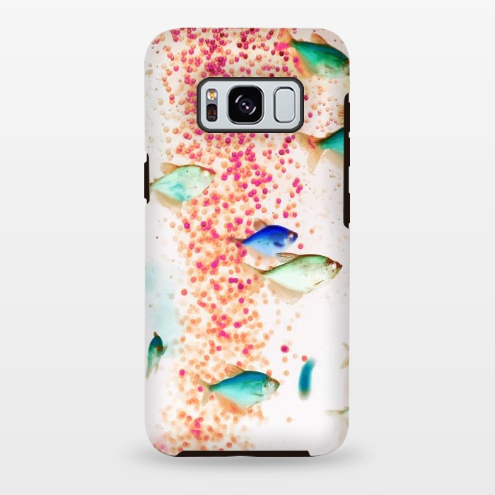 Galaxy S8 plus StrongFit Something Fishy, Pink Bubbles & Blue Green Fish Graphic Design Digital Eclectic Surrealism by Uma Prabhakar Gokhale