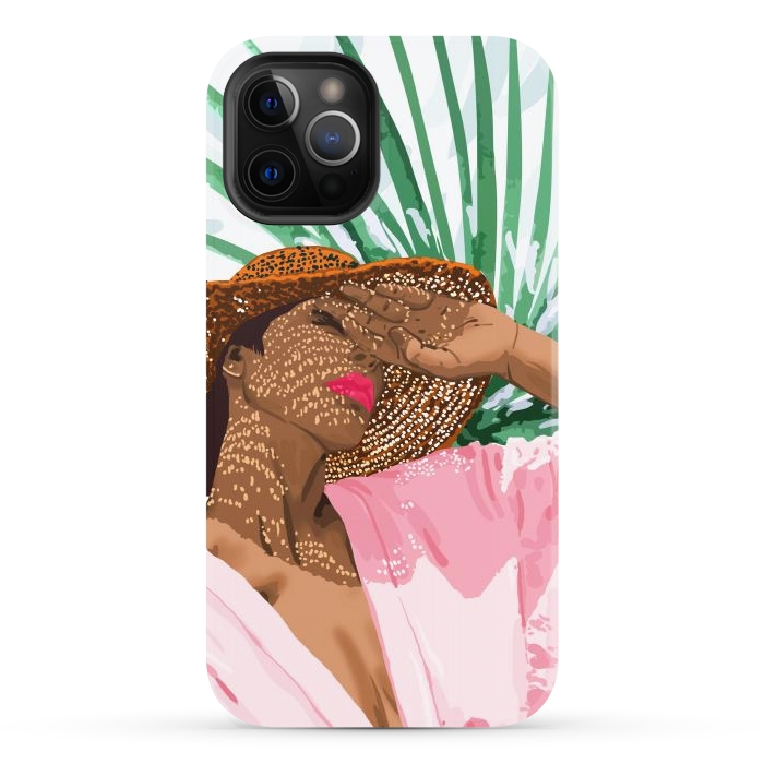iPhone 12 Pro StrongFit Sunshine in My Soul | Black Woman Tropical Travel | Modern Boho Palm Summer Vacation Fashion by Uma Prabhakar Gokhale