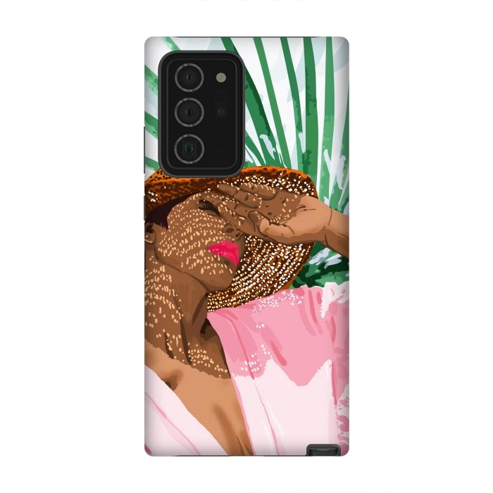 Galaxy Note 20 Ultra StrongFit Sunshine in My Soul | Black Woman Tropical Travel | Modern Boho Palm Summer Vacation Fashion by Uma Prabhakar Gokhale