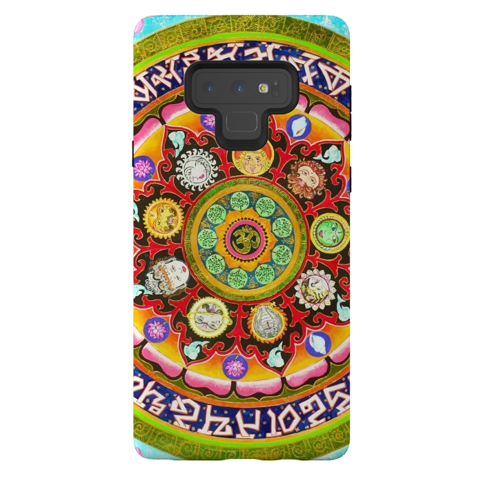Galaxy Note 9 StrongFit Chakra Mandala, Ayurveda Yoga Aum, Eclectic Colorful Bohemian Sun Sign Moon Sign Zodiac Astrology by Uma Prabhakar Gokhale