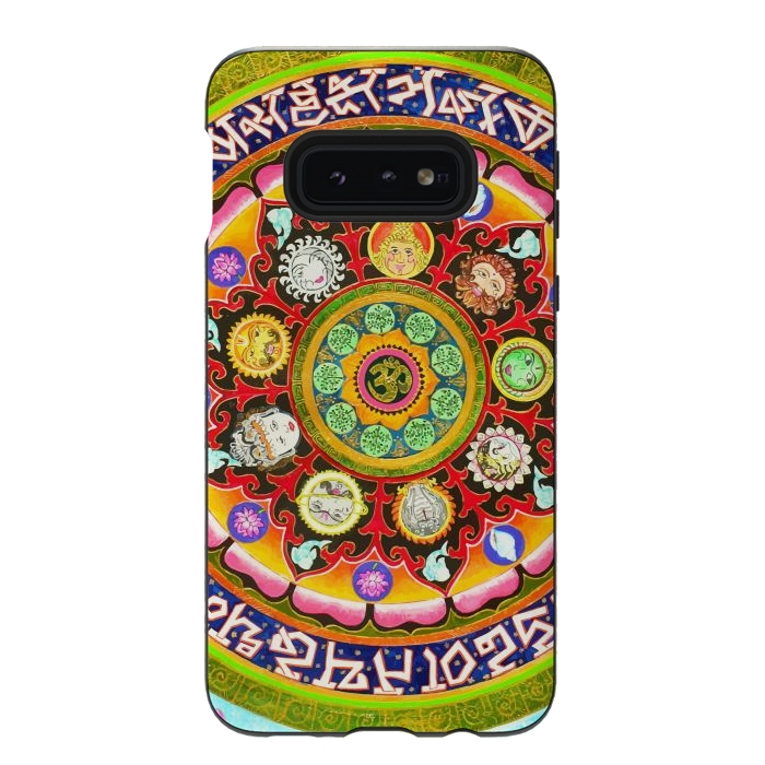 Galaxy S10e StrongFit Chakra Mandala, Ayurveda Yoga Aum, Eclectic Colorful Bohemian Sun Sign Moon Sign Zodiac Astrology by Uma Prabhakar Gokhale