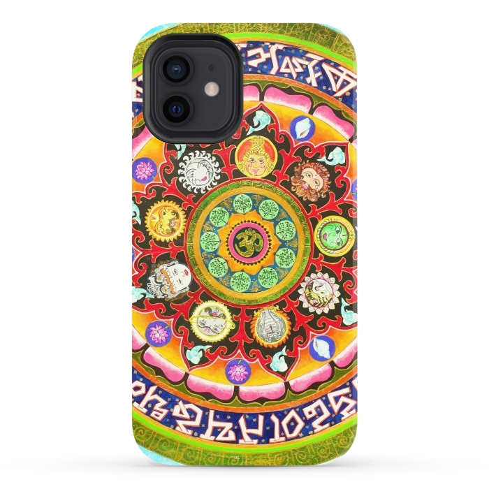 iPhone 12 StrongFit Chakra Mandala, Ayurveda Yoga Aum, Eclectic Colorful Bohemian Sun Sign Moon Sign Zodiac Astrology by Uma Prabhakar Gokhale