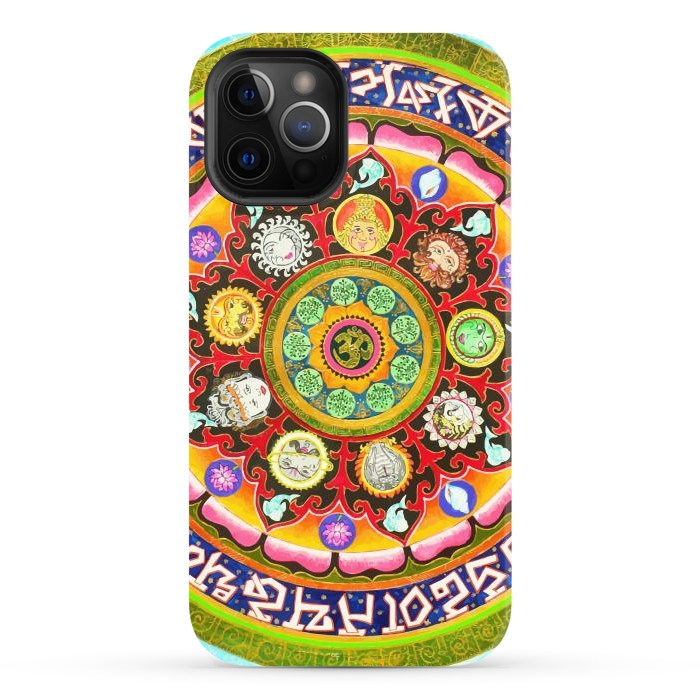 iPhone 12 Pro Max StrongFit Chakra Mandala, Ayurveda Yoga Aum, Eclectic Colorful Bohemian Sun Sign Moon Sign Zodiac Astrology by Uma Prabhakar Gokhale