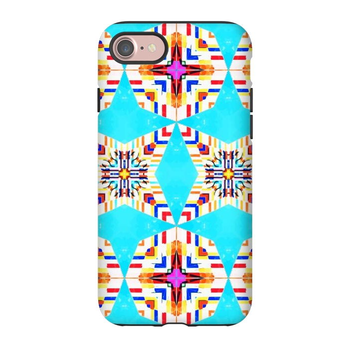 iPhone 7 StrongFit Exotic Tiles, Moroccan Teal Kaleidoscope Pattern, Turkish Bohemian Colorful Culture Eclectic Graphic by Uma Prabhakar Gokhale