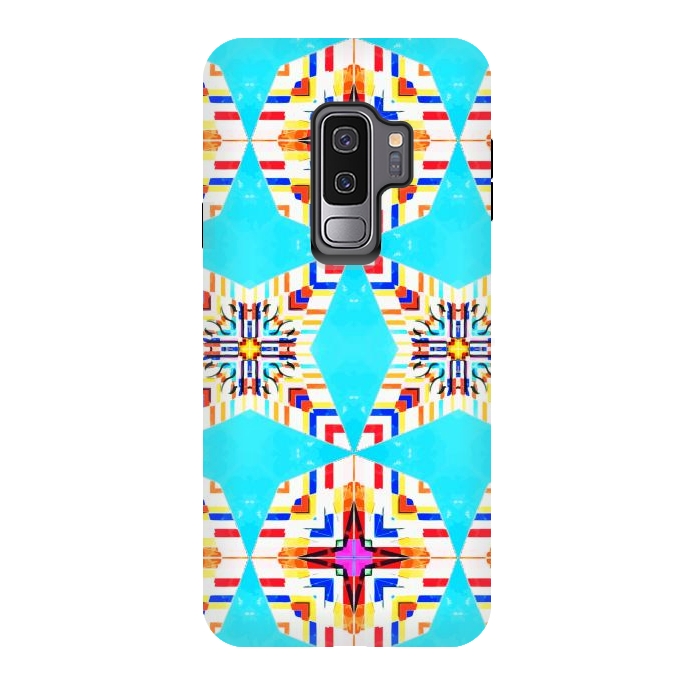 Galaxy S9 plus StrongFit Exotic Tiles, Moroccan Teal Kaleidoscope Pattern, Turkish Bohemian Colorful Culture Eclectic Graphic by Uma Prabhakar Gokhale