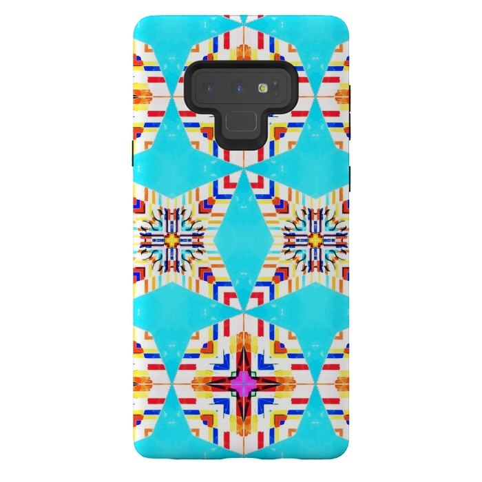 Galaxy Note 9 StrongFit Exotic Tiles, Moroccan Teal Kaleidoscope Pattern, Turkish Bohemian Colorful Culture Eclectic Graphic by Uma Prabhakar Gokhale