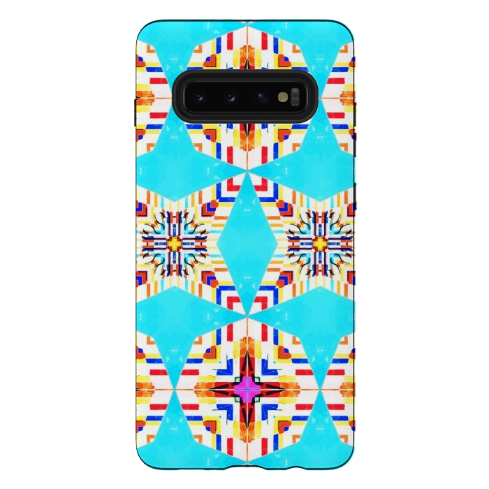 Galaxy S10 plus StrongFit Exotic Tiles, Moroccan Teal Kaleidoscope Pattern, Turkish Bohemian Colorful Culture Eclectic Graphic by Uma Prabhakar Gokhale