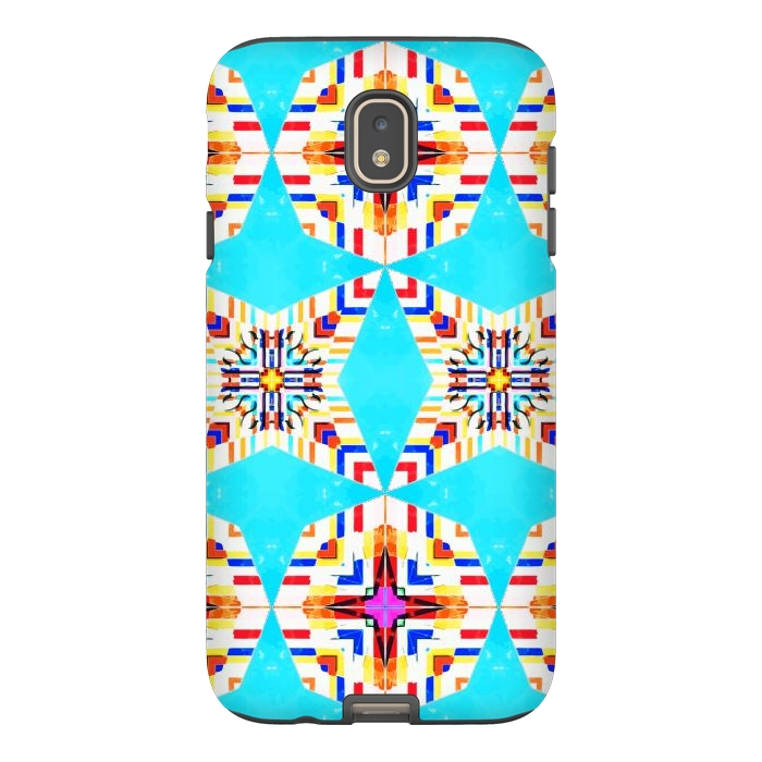 Galaxy J7 StrongFit Exotic Tiles, Moroccan Teal Kaleidoscope Pattern, Turkish Bohemian Colorful Culture Eclectic Graphic by Uma Prabhakar Gokhale