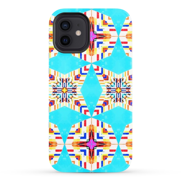 iPhone 12 StrongFit Exotic Tiles, Moroccan Teal Kaleidoscope Pattern, Turkish Bohemian Colorful Culture Eclectic Graphic by Uma Prabhakar Gokhale
