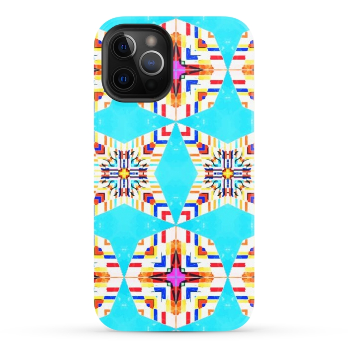 iPhone 12 Pro StrongFit Exotic Tiles, Moroccan Teal Kaleidoscope Pattern, Turkish Bohemian Colorful Culture Eclectic Graphic by Uma Prabhakar Gokhale