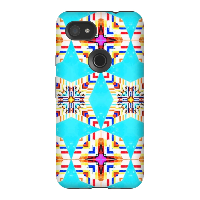Pixel 3AXL StrongFit Exotic Tiles, Moroccan Teal Kaleidoscope Pattern, Turkish Bohemian Colorful Culture Eclectic Graphic by Uma Prabhakar Gokhale
